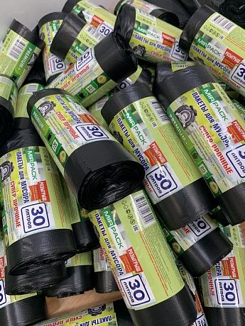 Мешки для мусора 30 л, 20 мкм, черные, ПСД, прочные (в рулоне 20 шт, 50х60 см) Мирпак - Вид 4